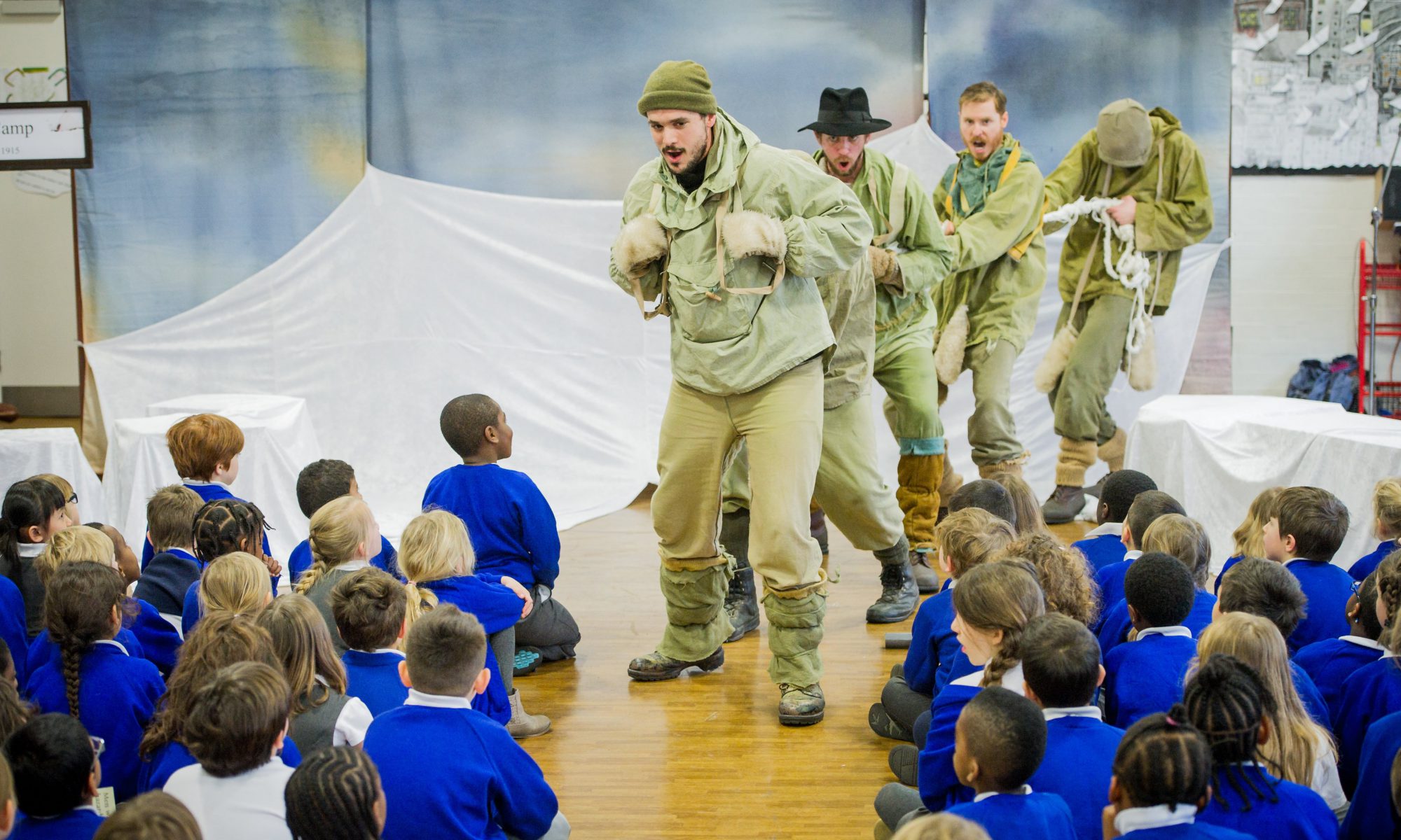 A group of primary school children watch an opera based on Shackleton’s journey to the Antarctic